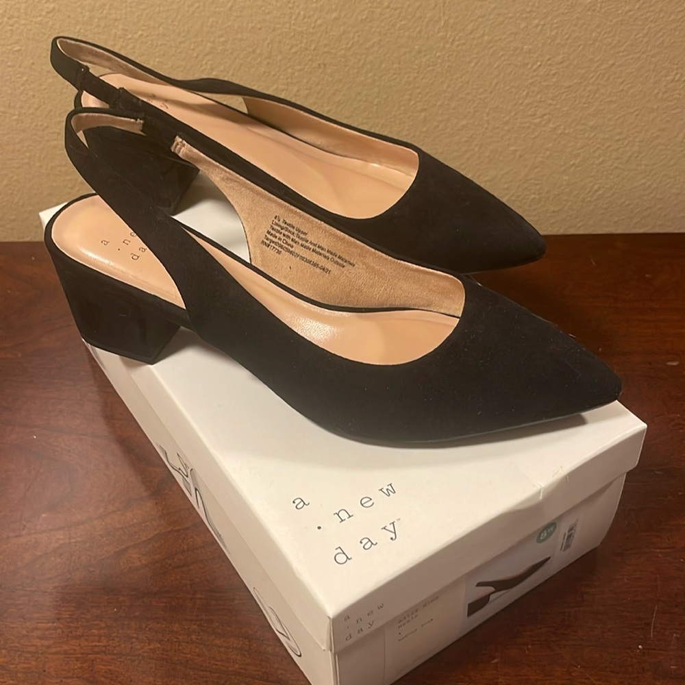 A New Day black suede strap heel. Only worn once!
